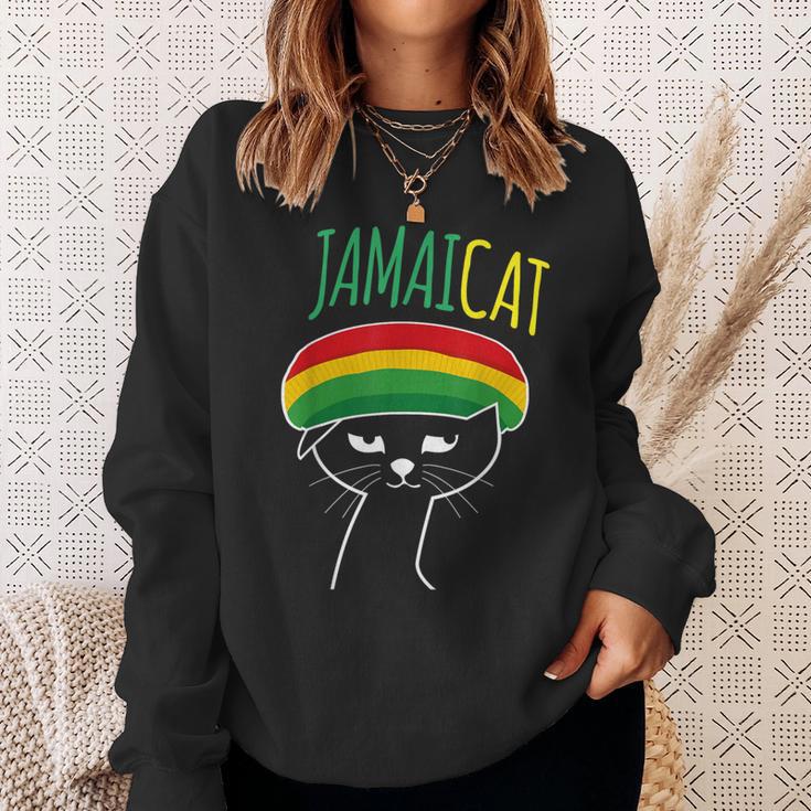 面白い猫 ユーモア ラスタ Jamaicat ジャマイカ 旗 かっこいい 男 猫 スウェットシャツ 彼女への贈り物