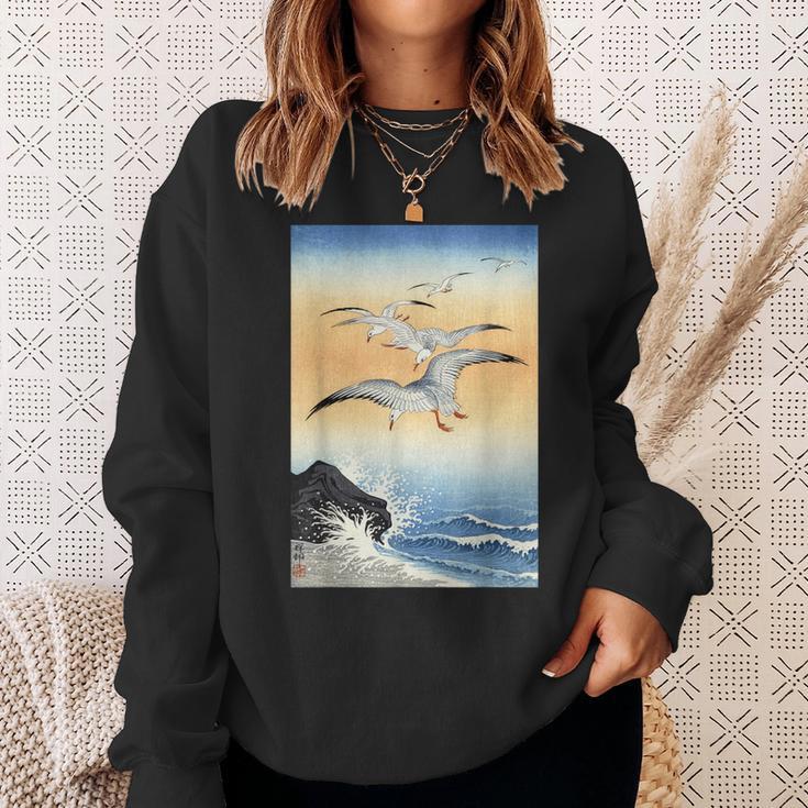 鳥 カモメ 波 海 ヴィンテージ 和 浮世絵 木版画 スウェットシャツ 彼女への贈り物
