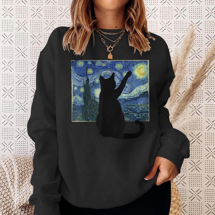 黒猫 星月夜 スウェットシャツ 彼女への贈り物