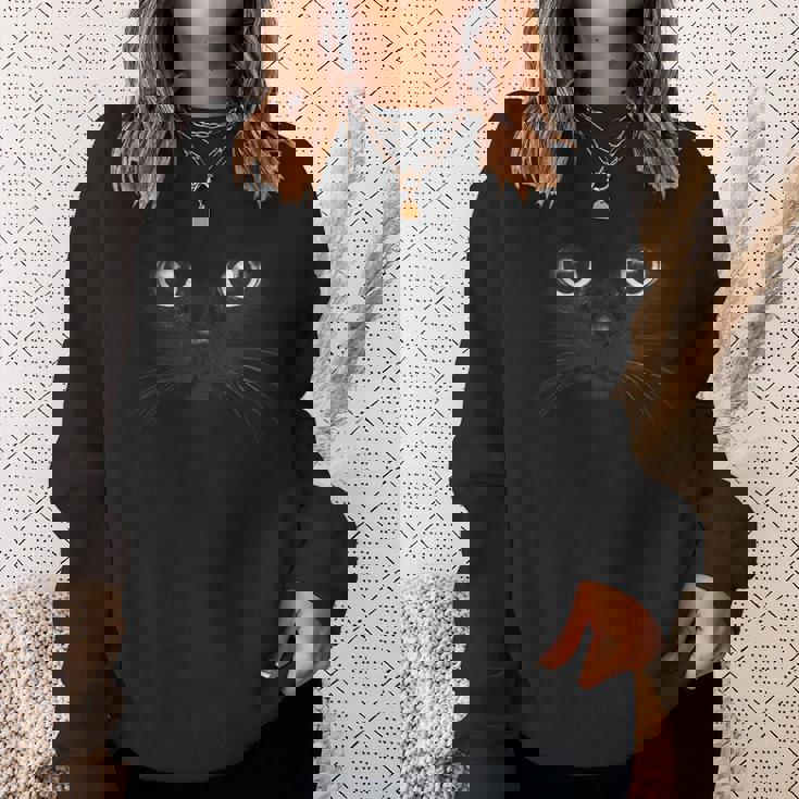 黒猫 顔 グラフィックデザイン 面白い猫 ハロウィンコスチューム スウェットシャツ 彼女への贈り物