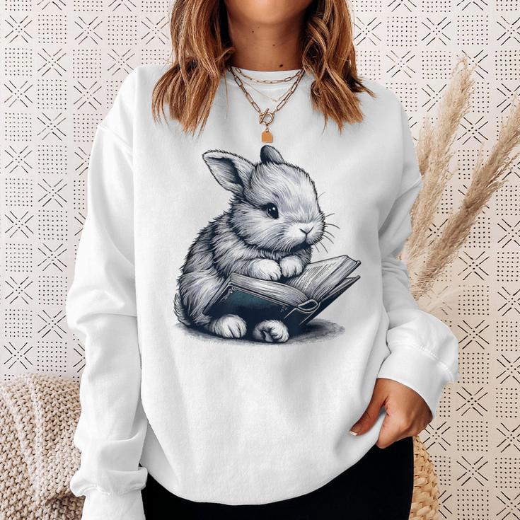 Adorable Reading Bunny Drawing For Book Lovers Philossophers Sweatshirt Gifts for Her