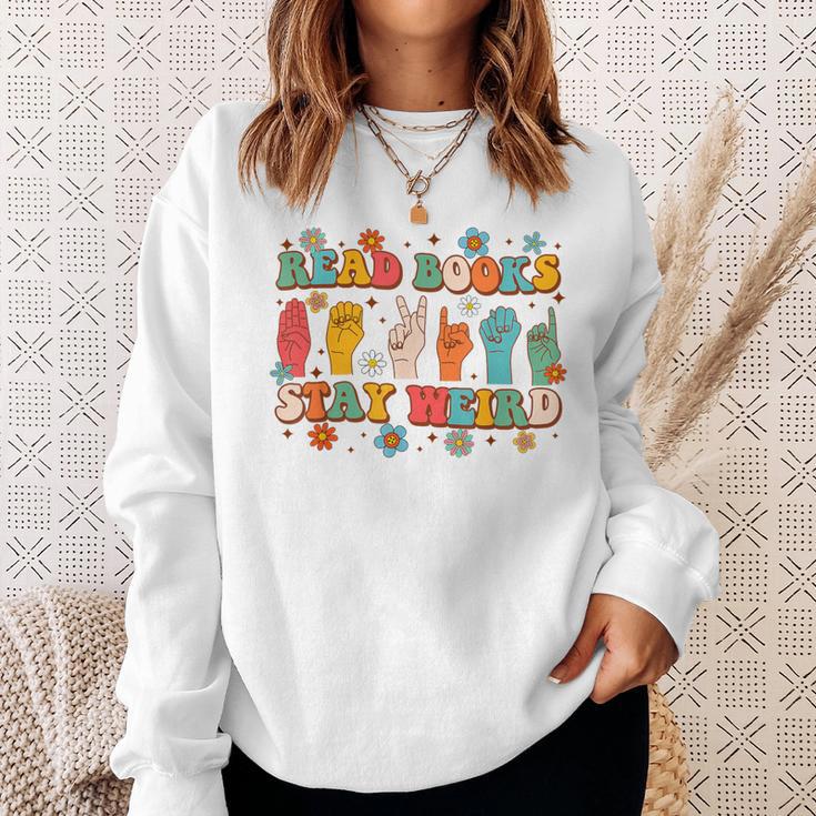 ASL American Sign Language Reads Books Stays Weird Sweatshirt Gifts for Her