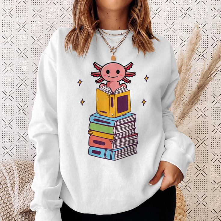 Axolotl Bookworm Girls Cute Book Reading Axolotl Pink Sweatshirt Gifts for Her