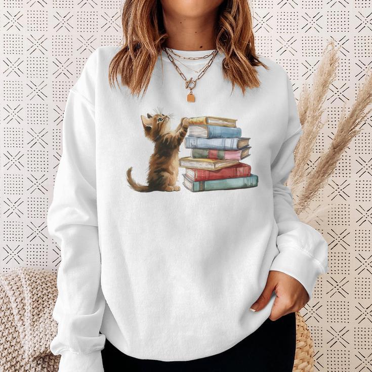 Book Cat Lover Reading Read Books Sweatshirt Gifts for Her