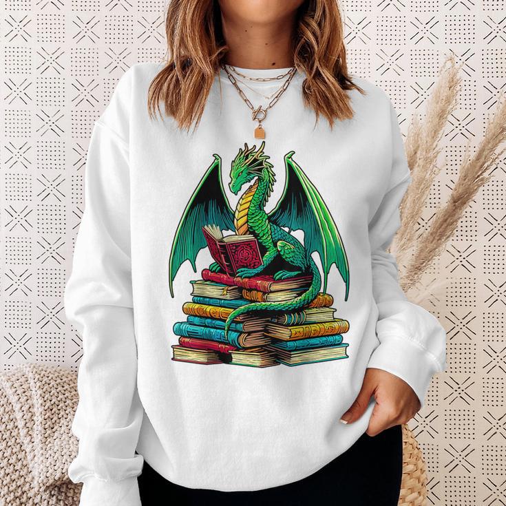 Book Dragon Reading Books Sweatshirt Gifts for Her