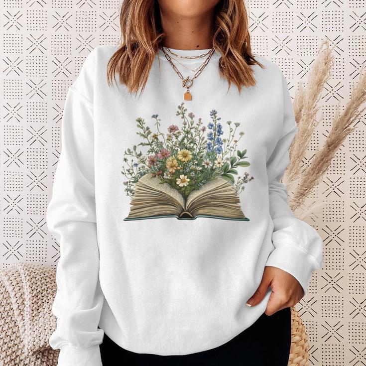 Book Flowers Reading Book Lover Sweatshirt Gifts for Her