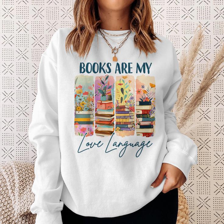 Book Lover Reading Brushstroke Books Are My Love Language Sweatshirt Gifts for Her