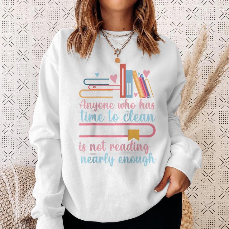 Book Reading Anyone Has Time To Clean Not Reading Enough Raglan Baseball Tee Sweatshirt Gifts for Her