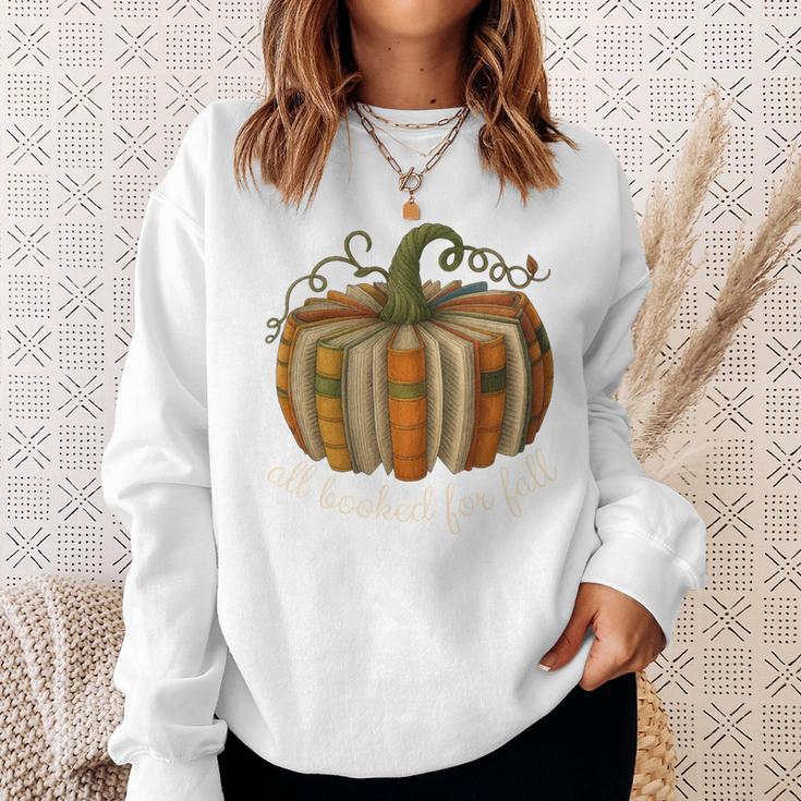 All Booked For Fall Book Pumpkin Reading Halloween Teacher Sweatshirt Gifts for Her