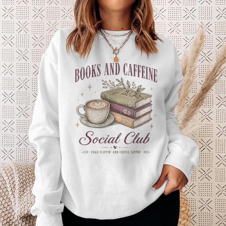 Books And Caffeine Social Club Book Readers Coffee Lovers Sweatshirt Gifts for Her