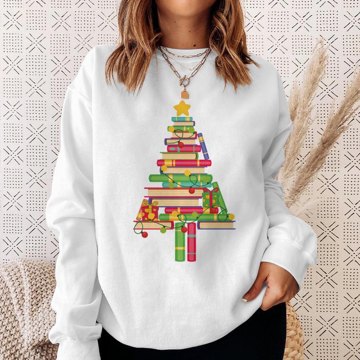 Books Christmas Tree Xmas Librarian Book Lovers Pajama Sweatshirt Gifts for Her