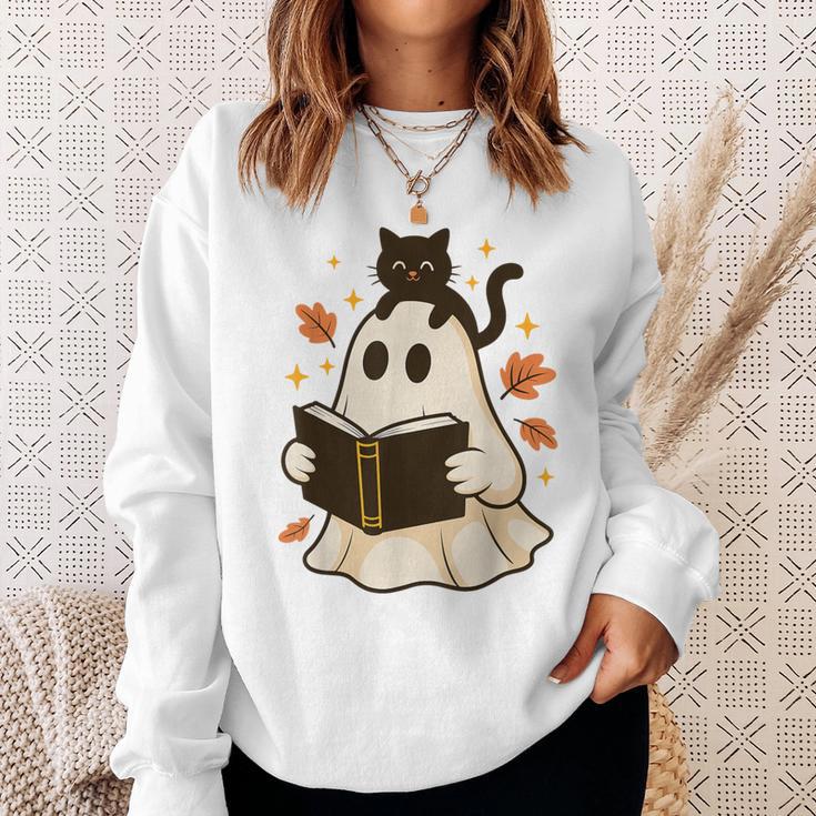 Books Ghost Reading Book Halloween Library Cat Fall Sweatshirt Gifts for Her
