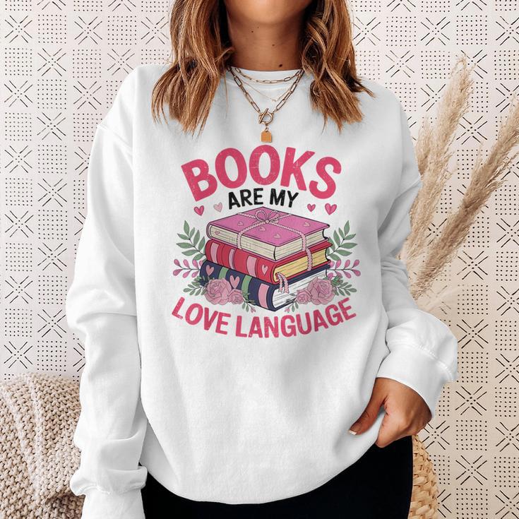 Books Are My Love Language Retro Bookworm Flowers Valentine Sweatshirt Gifts for Her