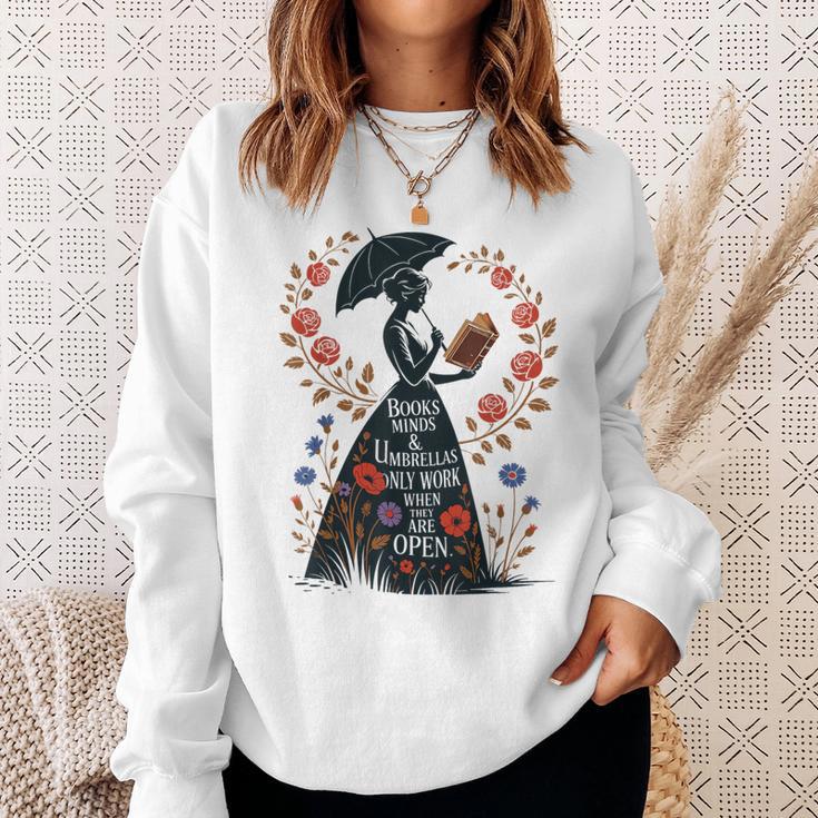 Books Minds Umbrellas Quote Reading Lover Vintage Reader Sweatshirt Gifts for Her