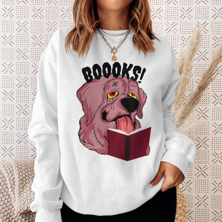 BOOOKS Zombie Dog Reading a Book Halloween Teacher For Men Women Kids Sweatshirt Gifts for Her
