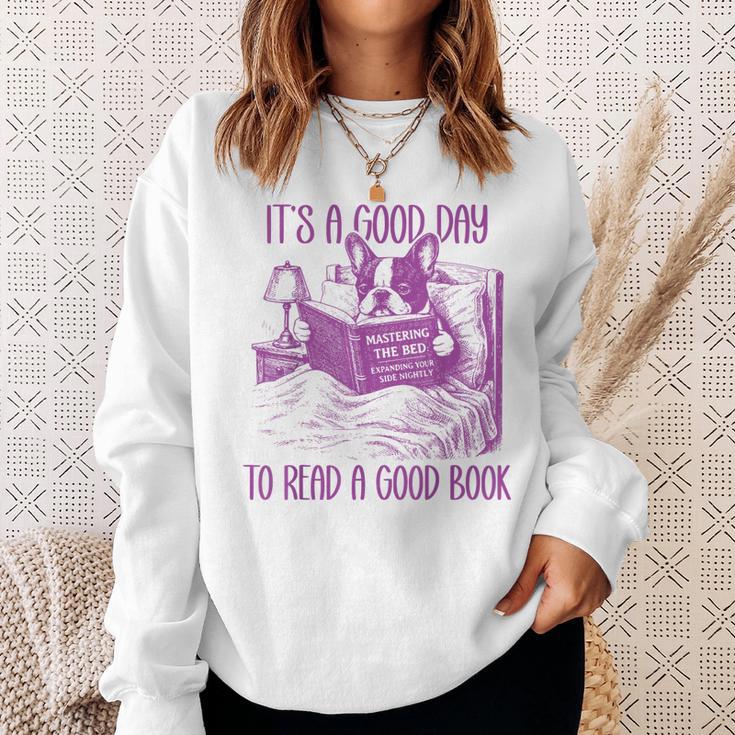 Boston Terrier Reading Book Good Day To Read a Book Sweatshirt Gifts for Her