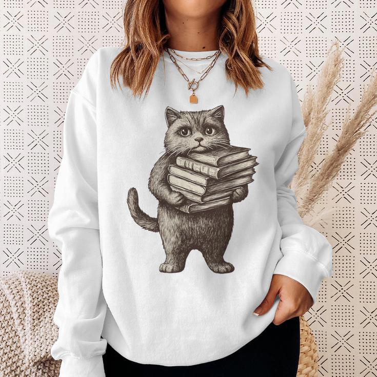 Cat Book Lover Reading Men Women Kids Sweatshirt Gifts for Her