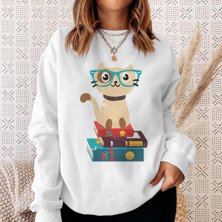 Cat Book Reader Nerd Sweatshirt Gifts for Her