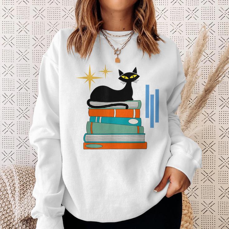 Cat And Books Retro Midcentury Mid Century Aesthetic Sweatshirt Gifts for Her