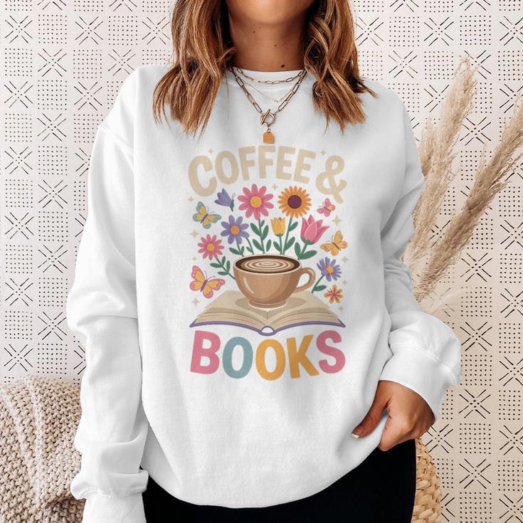 Coffee & Books Lover Wildflowers Boho Aesthetic Premium Tri-Blend Sweatshirt Gifts for Her