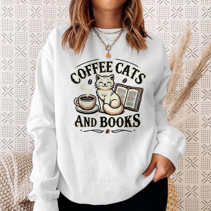 Coffee Cats And Book Reader Book Lovers Librarian Bookworm Sweatshirt Gifts for Her