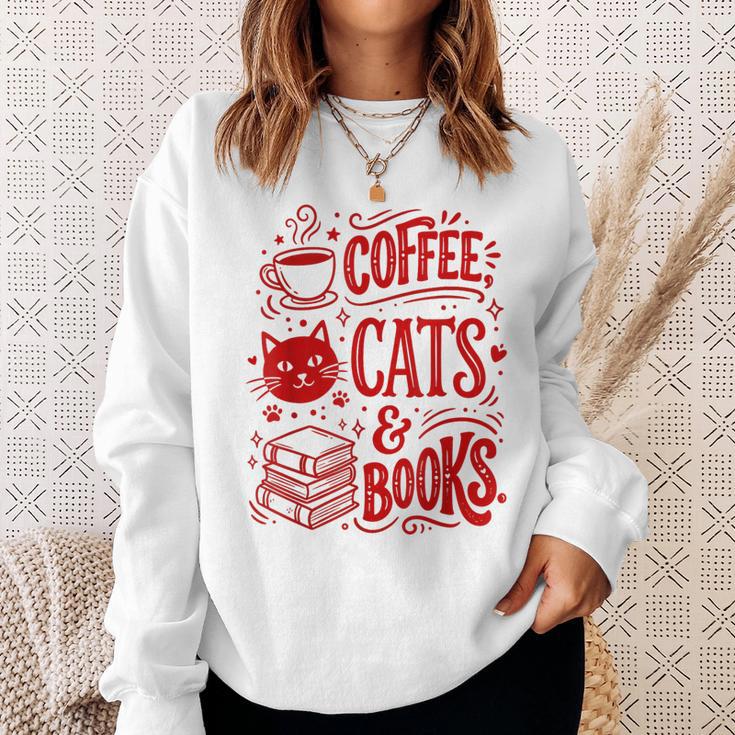 Coffee Cats And Books Lover Reading Sweatshirt Gifts for Her
