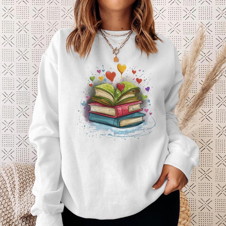 Colorful Books Love Books Watercolor Booklover Performance Sweatshirt Gifts for Her