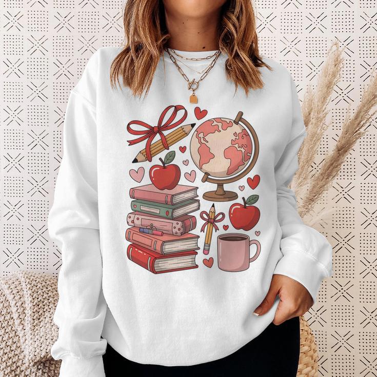 Coquette Teacher School Supplies Bows Books Globe Apple Cute Sweatshirt Gifts for Her