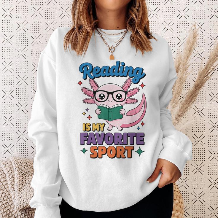 Cute Axolotl Reads Books Reading Is My Favorite Sport Book Sweatshirt Gifts for Her