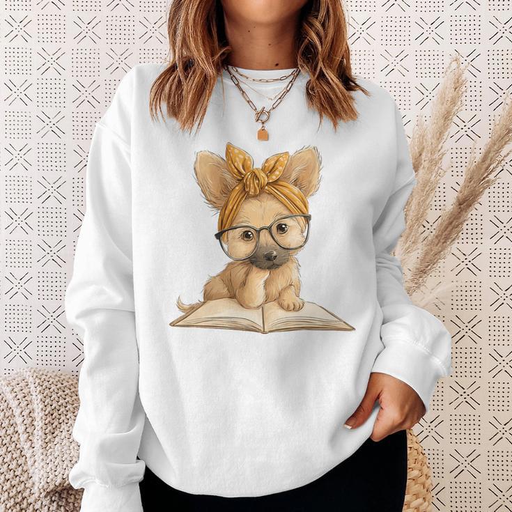 Cute Chihuahua Reading Dog Book Lover Animal Graphic Baby Premium Tri-Blend Sweatshirt Gifts for Her