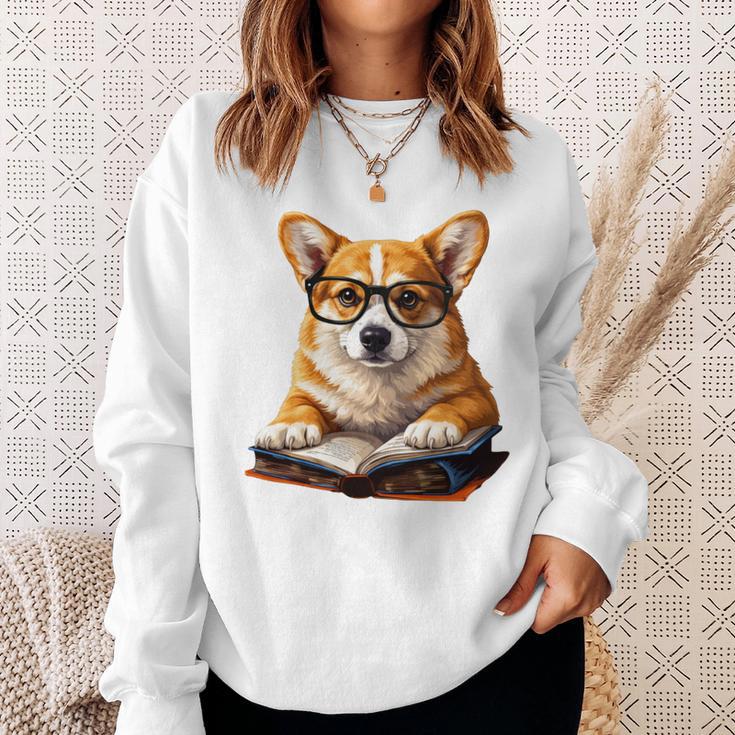 Cute Dog Corgi Reading Book Sweatshirt Gifts for Her