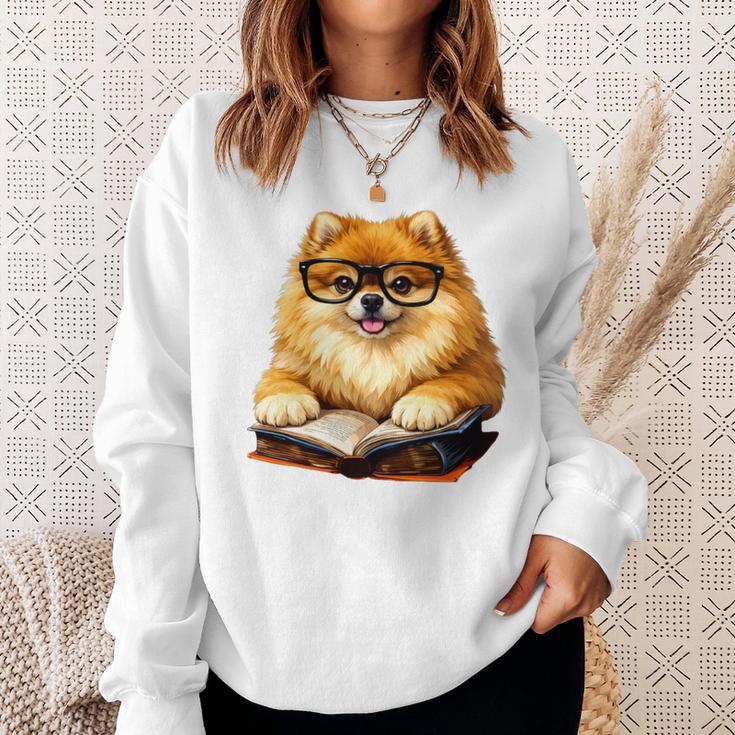 Cute Dog Pomeranian Reading Book Premium Tri-Blend Sweatshirt Gifts for Her
