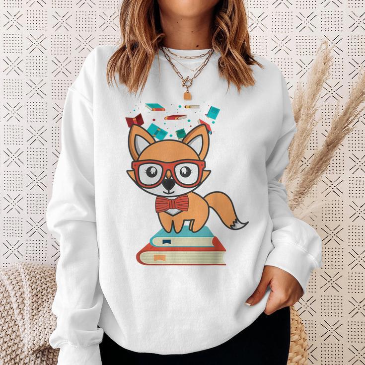 Cute Fox Smart Nerdy 1st Day School Teachers Students Books Sweatshirt Gifts for Her