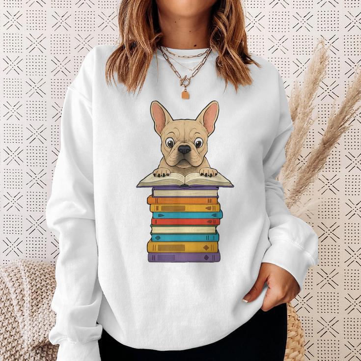 Cute French Bulldog Reading On Pile Of Books Sweatshirt Gifts for Her Cute French Bulldog Reading On Pile Of Books Sweatshirt Gifts for Her