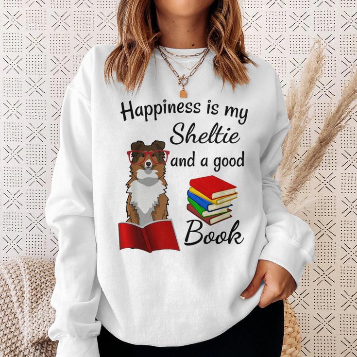 Cute Happiness Is Sheltie And Books Sheltie Mom Sweatshirt Gifts for Her