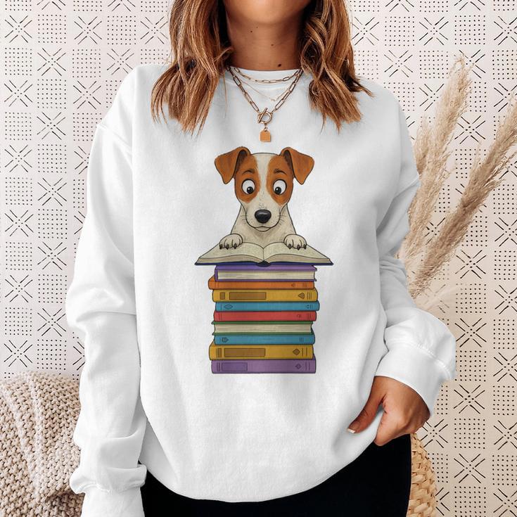 Cute Jack Russel Dog Reading On Pile Of Books Premium Tri-Blend Sweatshirt Gifts for Her