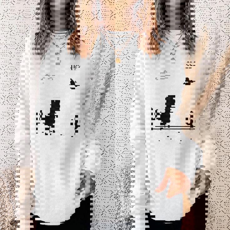 Dino T-Rex 恐竜 ピクセルゲーム インターネットなし オフライン 面白い 男性 スウェットシャツ 彼女への贈り物