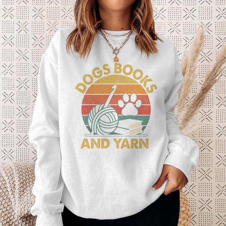 Dogs Books And Yarn Crocheting Retro Sweatshirt Gifts for Her