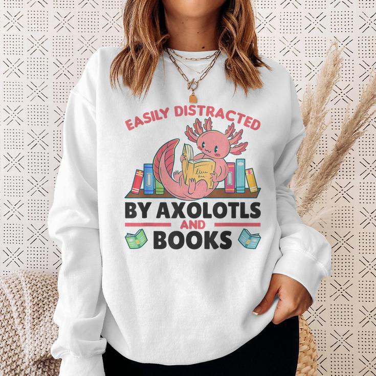 Easily Distracted By Axolotls And Books Cute Axolotl Sweatshirt Gifts for Her