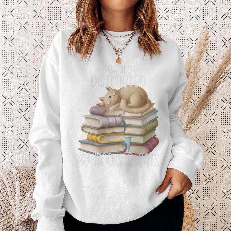 Easily Distracted By Books And Cats Sweatshirt Gifts for Her
