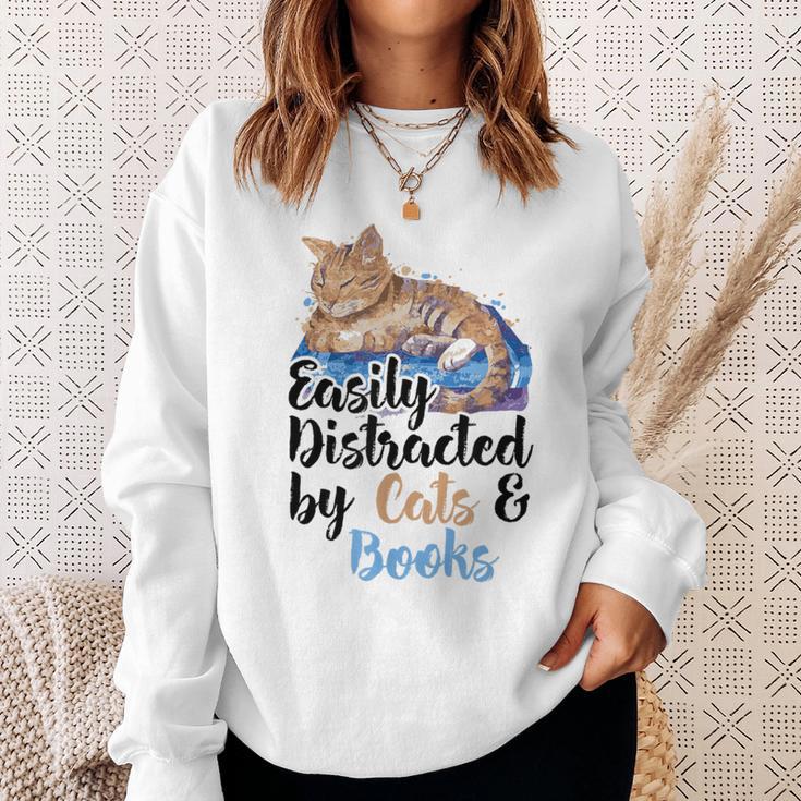 Easily Distracted By Cats And Books For Cat Lovers Men Women Kids Sweatshirt Gifts for Her