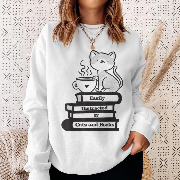 Easily Distracted Cats And Books Sweatshirt Gifts for Her