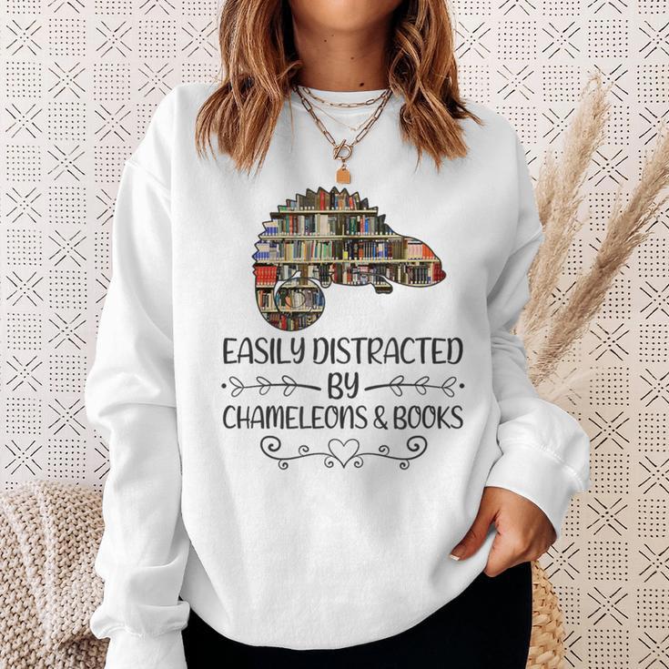 Easily Distracted By Chameleons And Books Sweatshirt Gifts for Her