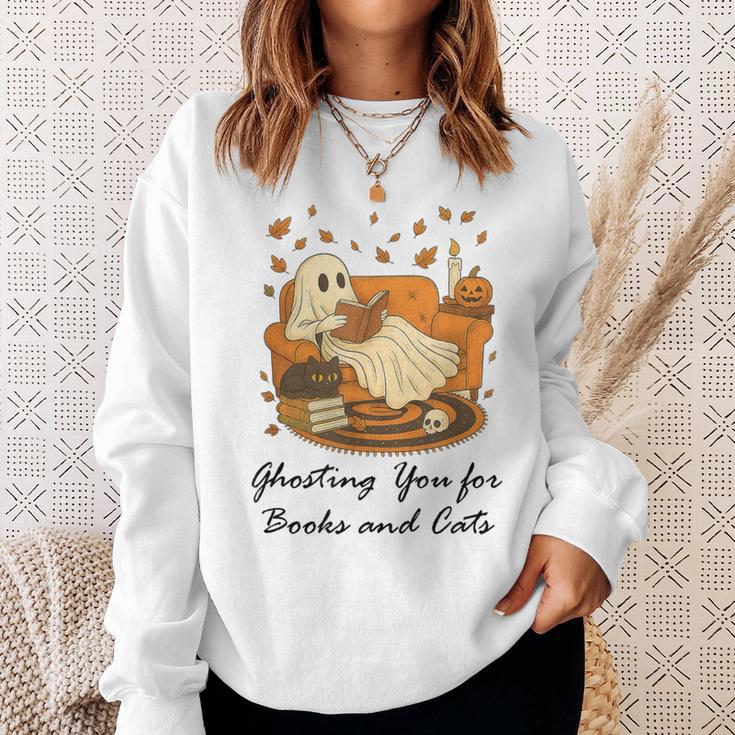 Fall Cat Ghosting You For Book Halloween Ghost Reading Sweatshirt Gifts for Her