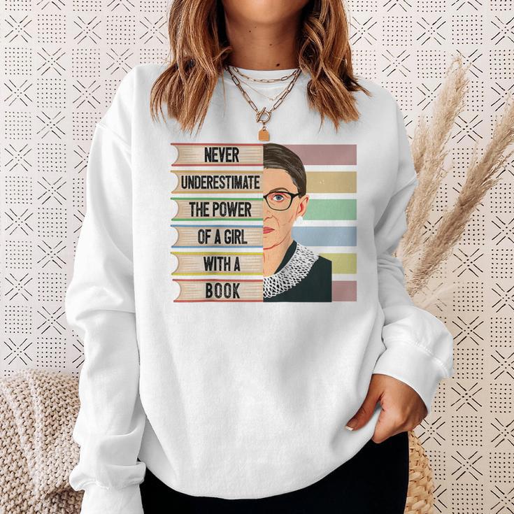 Feminist Ruth Bader Ginsburg RBG Quote Girl With Book Women Raglan Baseball Tee Sweatshirt Gifts for Her