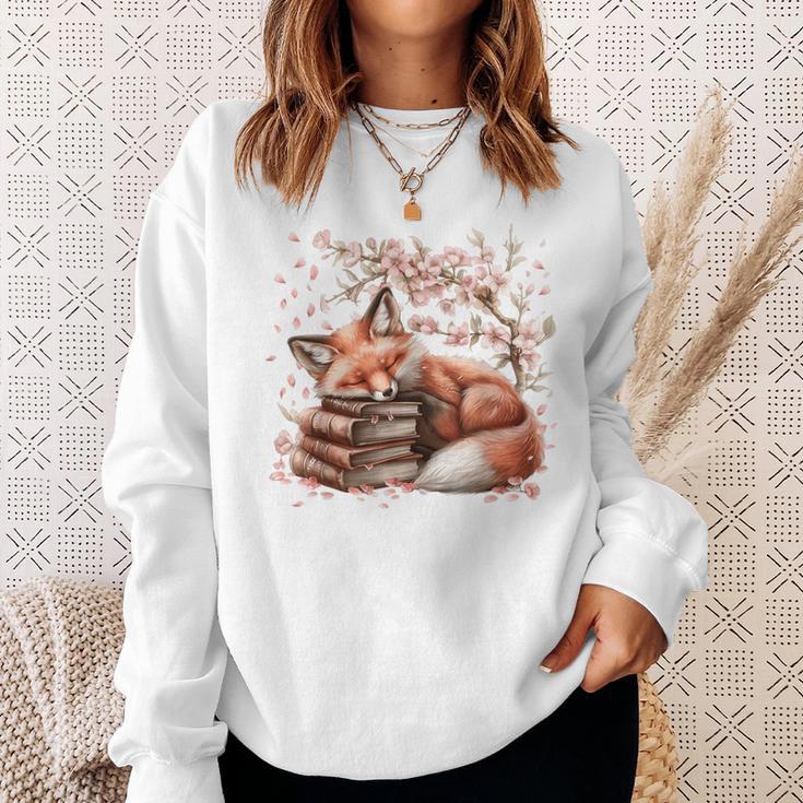 Fox And Book Lover Graphic For Women And Spring Pink Flower Sweatshirt Gifts for Her Fox And Book Lover Graphic For Women And Spring Pink Flower Sweatshirt Gifts for Her