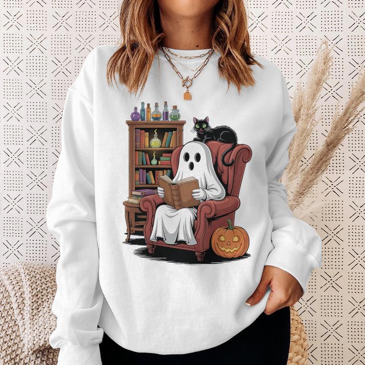 Ghost With Bookshelf Halloween Bookish Premium Tri-Blend Sweatshirt Gifts for Her