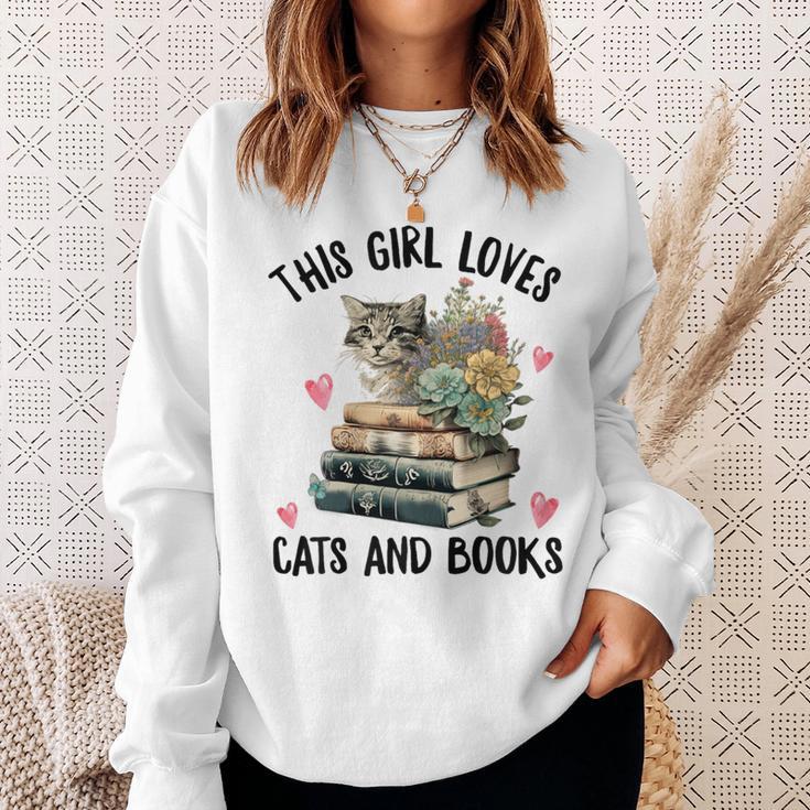 This Girl Loves Cats And Books Cat Watercolor Sweatshirt Gifts for Her