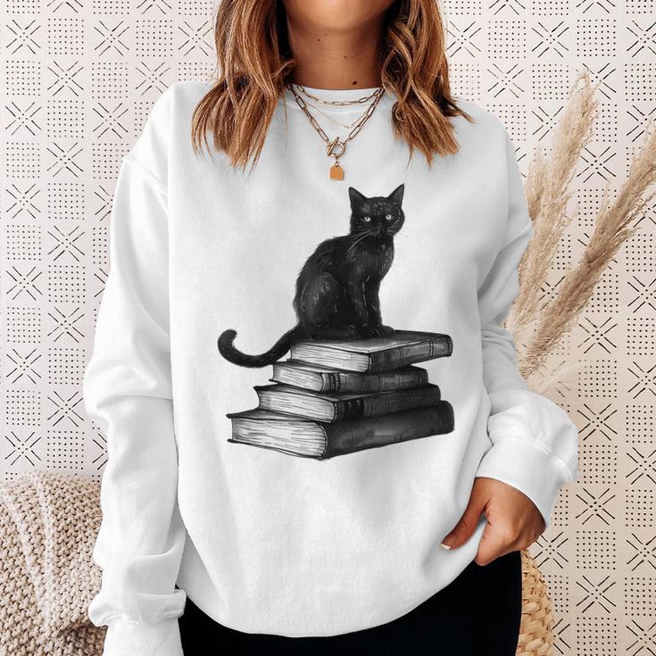 Goth Mystical Gothic Books & Cat Sweatshirt Gifts for Her