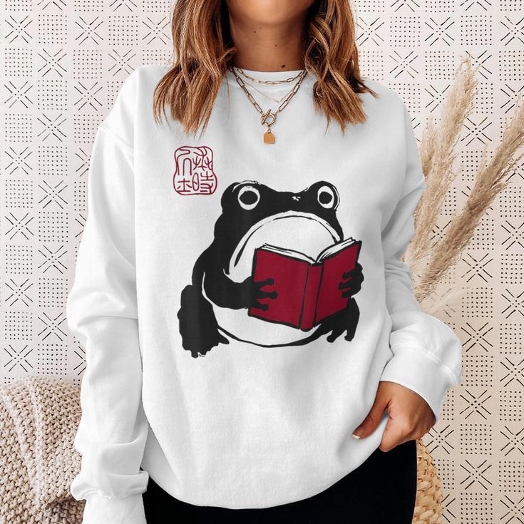 Grumpy Frog Book Lover Librarian Anime Japanese Sweatshirt Gifts for Her